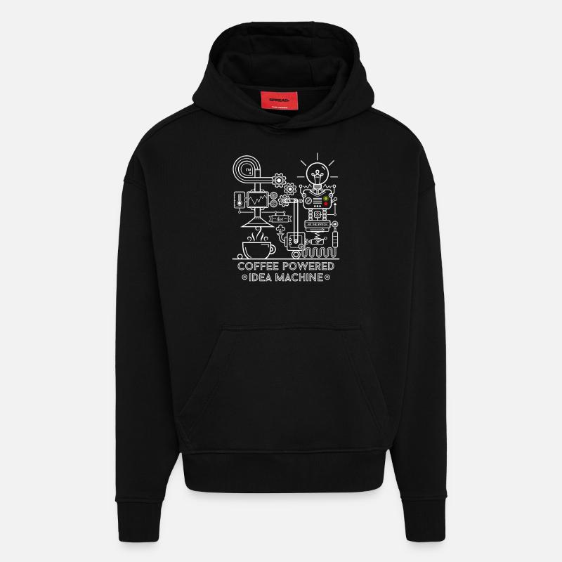Coffee powered Idea Machine - Sweat à capuche bio épais oversize fabriqué en UE - SOLID BLACK