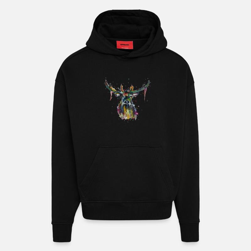 Bunter Hirsch - Hoodie- made by SPREAD  - SOLID BLACK