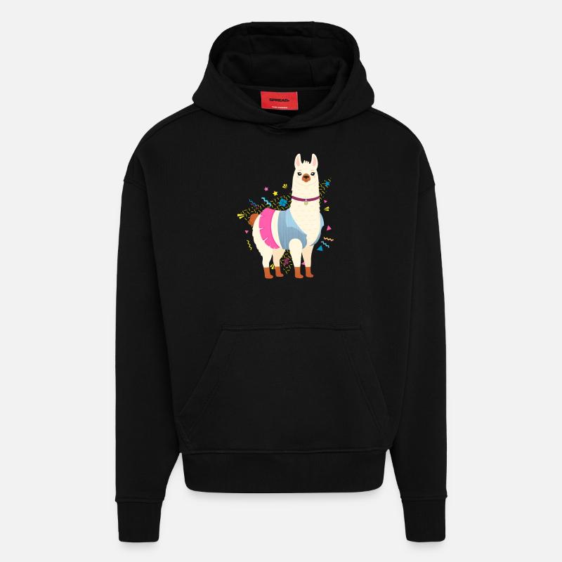 90s Style Llama - Hoodie- made by SPREAD  - SOLID BLACK