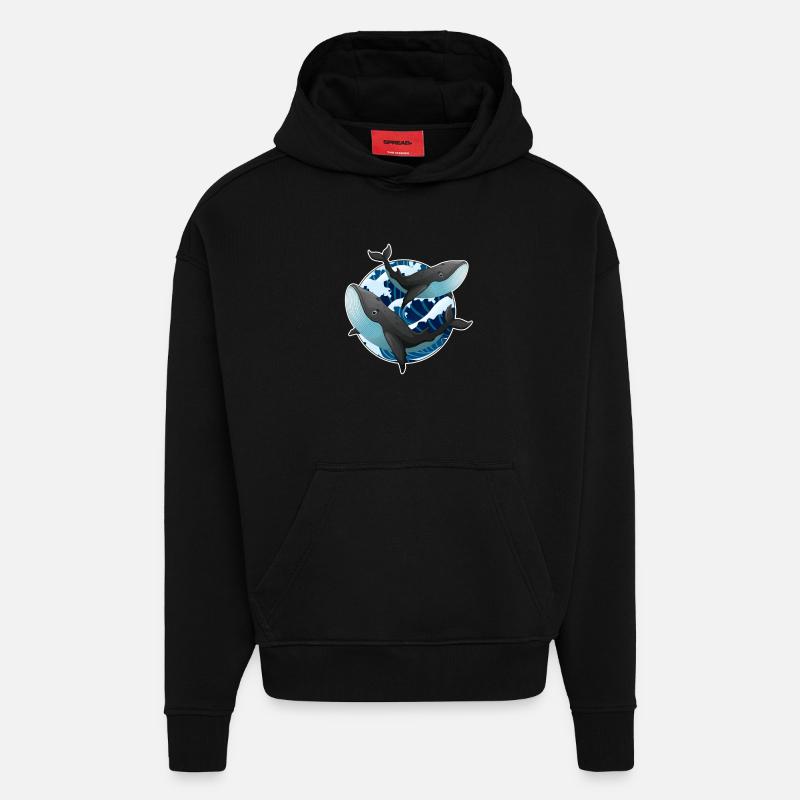 Baleines - Sweat à capuche bio épais oversize fabriqué en UE - SOLID BLACK