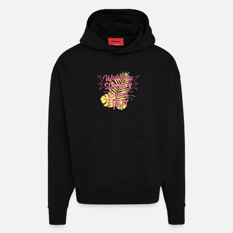 Bienvenue Summer Beach - Sweat à capuche bio épais oversize fabriqué en UE - SOLID BLACK