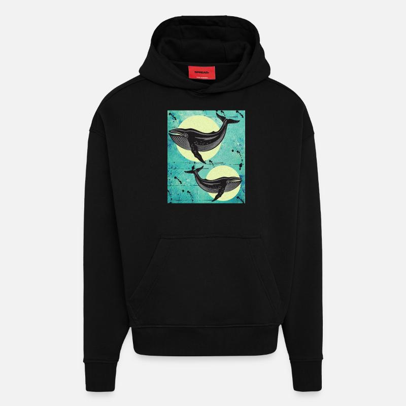 Baleines de baleine - Sweat à capuche bio épais oversize fabriqué en UE - SOLID BLACK