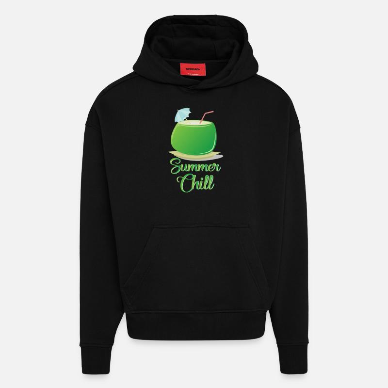 Été, cocktail et détente - Sweat à capuche bio épais oversize fabriqué en UE - SOLID BLACK