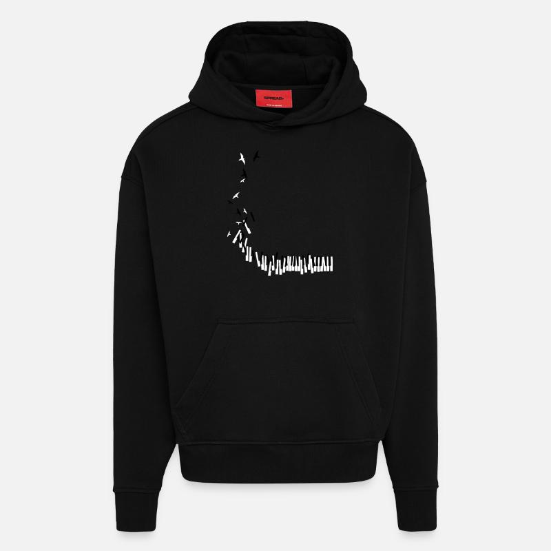 Piano - Sweat à capuche bio épais oversize fabriqué en UE - SOLID BLACK