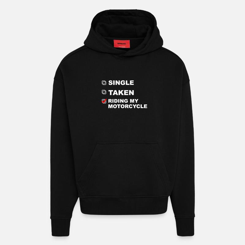Célibataire, pardon, moto! - Cadeau - Sweat à capuche bio épais oversize fabriqué en UE - SOLID BLACK