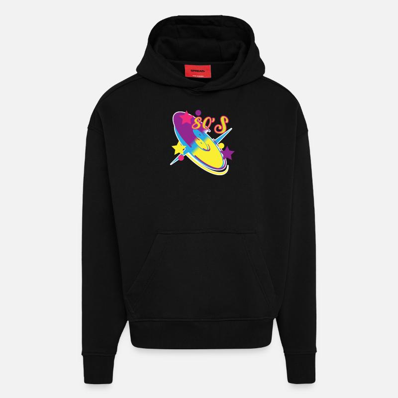 Disque des années 80 - Sweat à capuche bio épais oversize fabriqué en UE - SOLID BLACK
