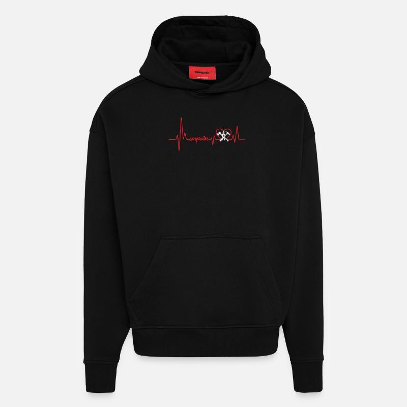 Carpenter Heartbeat Shirt - Sweat à capuche bio épais oversize fabriqué en UE - SOLID BLACK