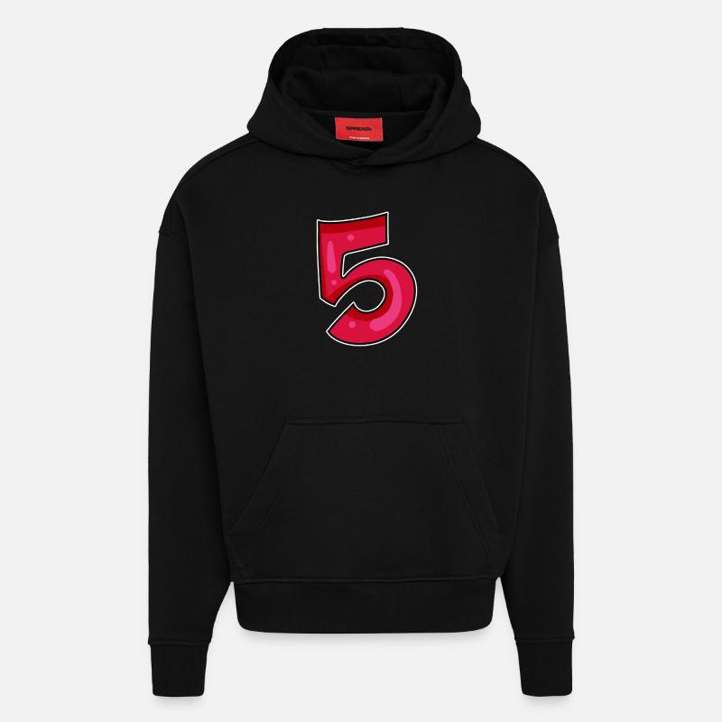 Chiffre 5 Chiffre rouge - Sweat à capuche bio épais oversize fabriqué en UE - SOLID BLACK