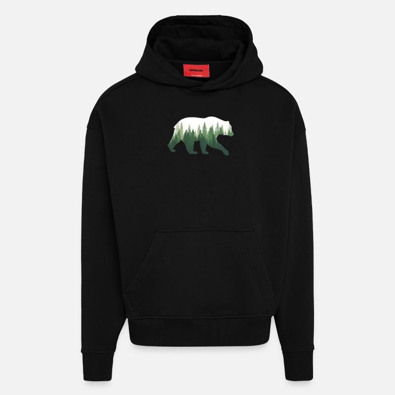 Ours Nature forêt - Sweat à capuche bio épais oversize fabriqué en UE - SOLID BLACK