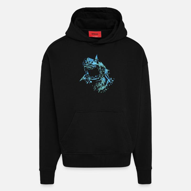 Requins - Sweat à capuche bio épais oversize fabriqué en UE - SOLID BLACK