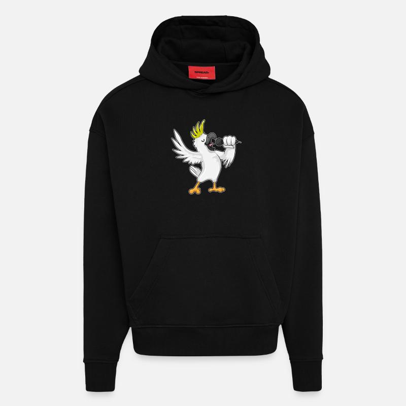 Perroquet en chanteur avec micro - Sweat à capuche bio épais oversize fabriqué en UE - SOLID BLACK