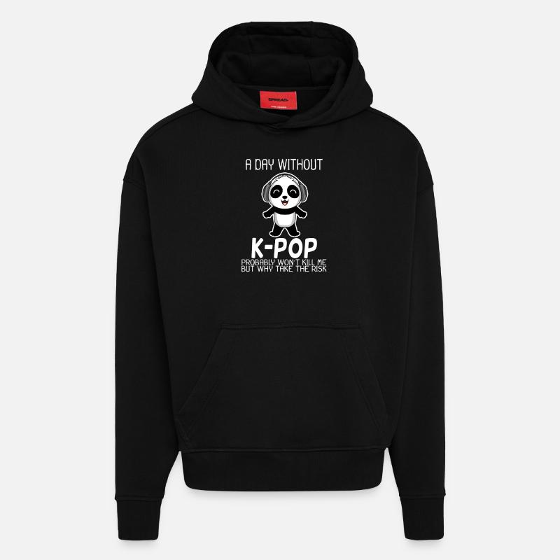 Panda K-pop - Sweat à capuche bio épais oversize fabriqué en UE - SOLID BLACK