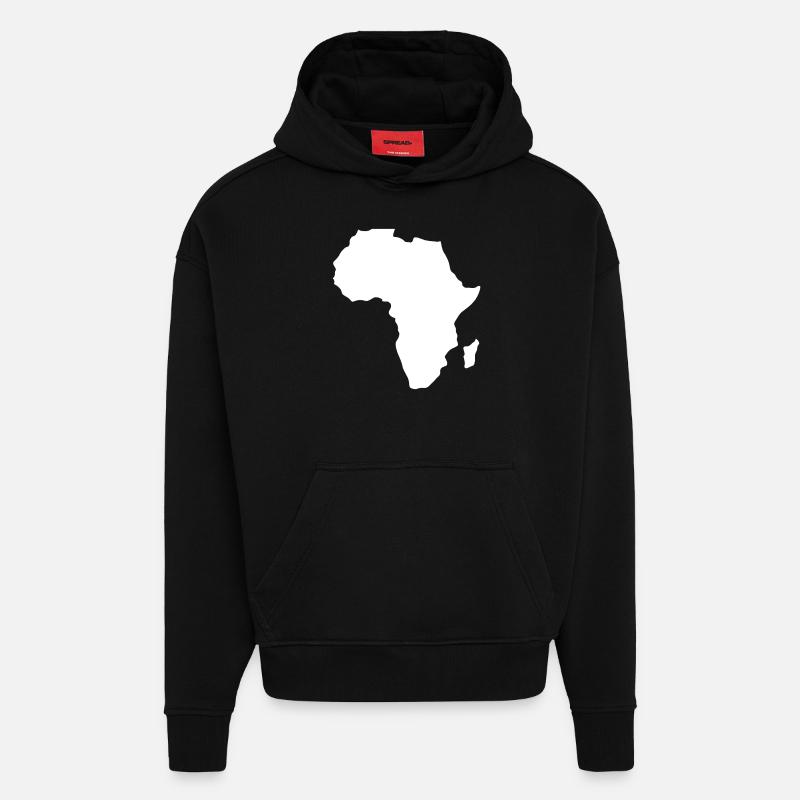 Afrique continent carte blanc - Sweat à capuche bio épais oversize fabriqué en UE - SOLID BLACK