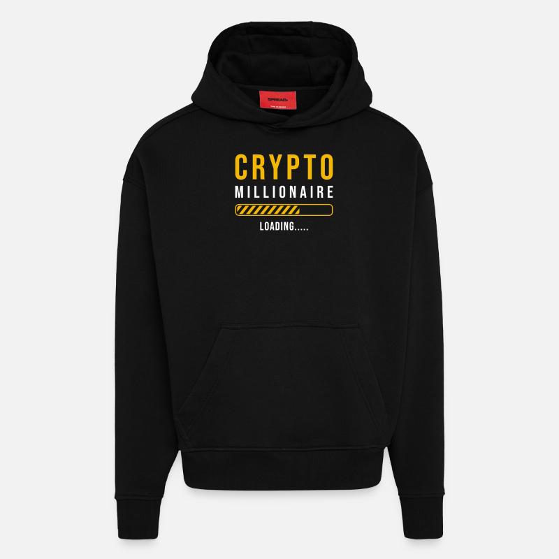Crypto millionnaire loading - Sweat à capuche bio épais oversize fabriqué en UE - SOLID BLACK