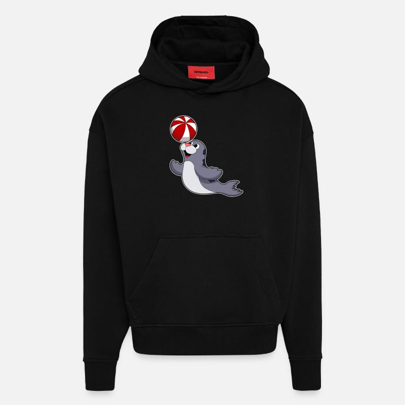 Phoque avec water-polo - Sweat à capuche bio épais oversize fabriqué en UE - SOLID BLACK