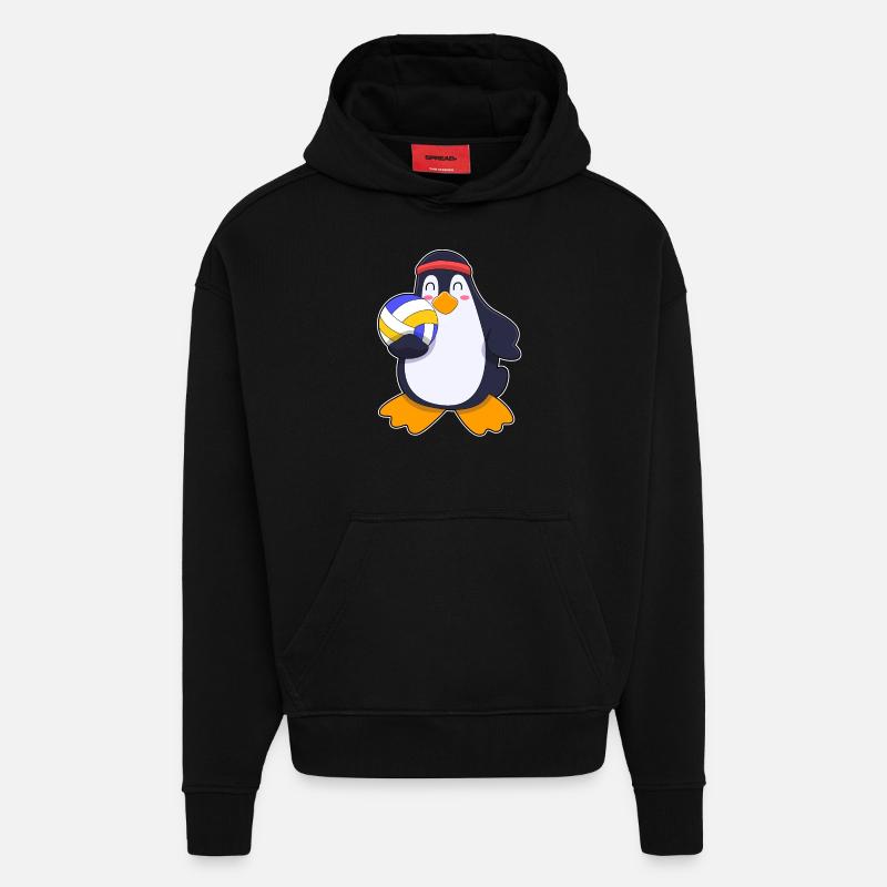Pingouin au volley-ball - Sweat à capuche bio épais oversize fabriqué en UE - SOLID BLACK