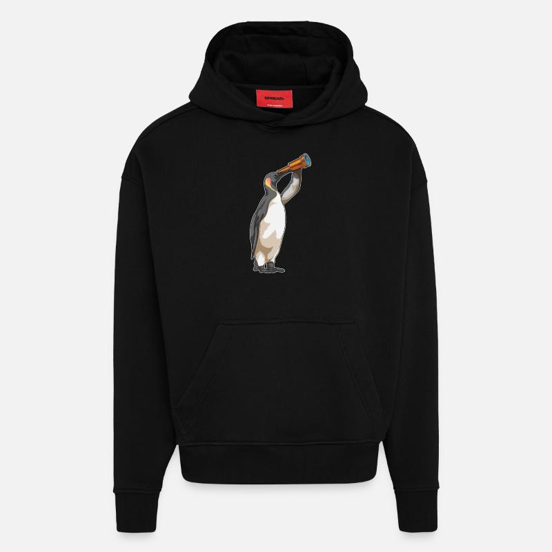 Pingouin avec télescope - Sweat à capuche bio épais oversize fabriqué en UE - SOLID BLACK