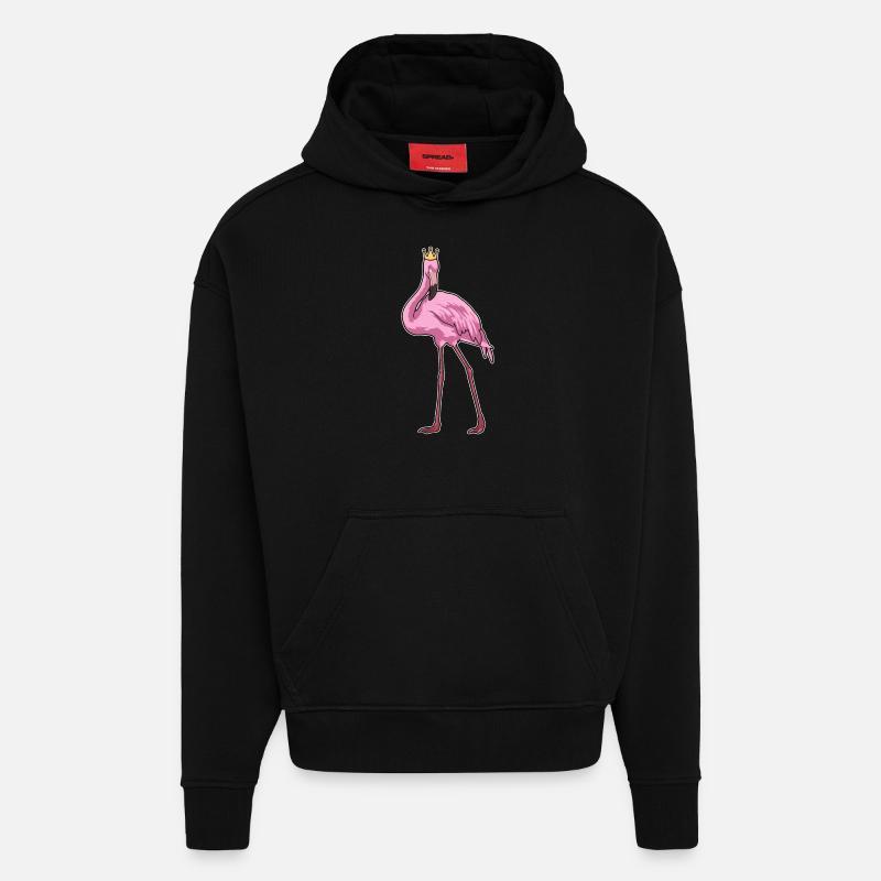Flamant rose avec couronne - Sweat à capuche bio épais oversize fabriqué en UE - SOLID BLACK