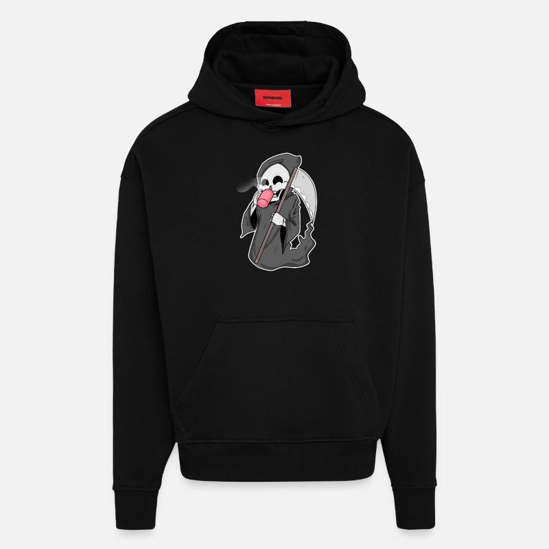 Faucheuse sinistre au café - Sweat à capuche bio épais oversize fabriqué en UE - SOLID BLACK