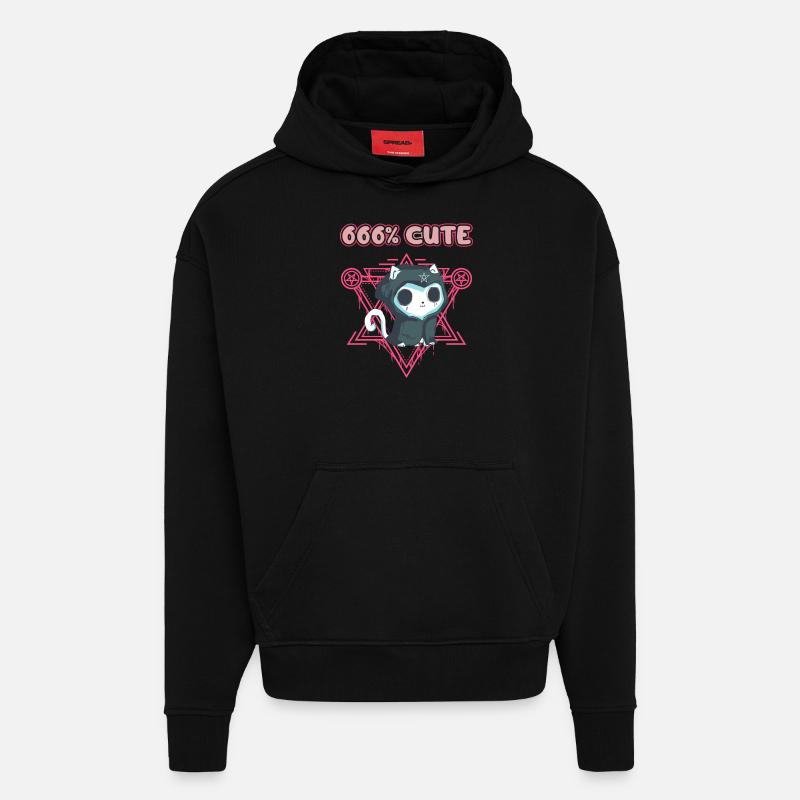 666% Mignon kawaii Satanic Goth - Sweat à capuche bio épais oversize fabriqué en UE - SOLID BLACK