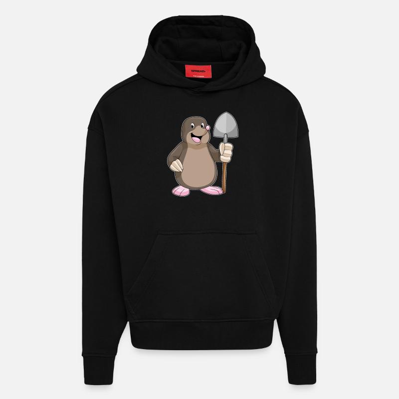 Mole with shovel - Hoodie- made by SPREAD - SOLID BLACK