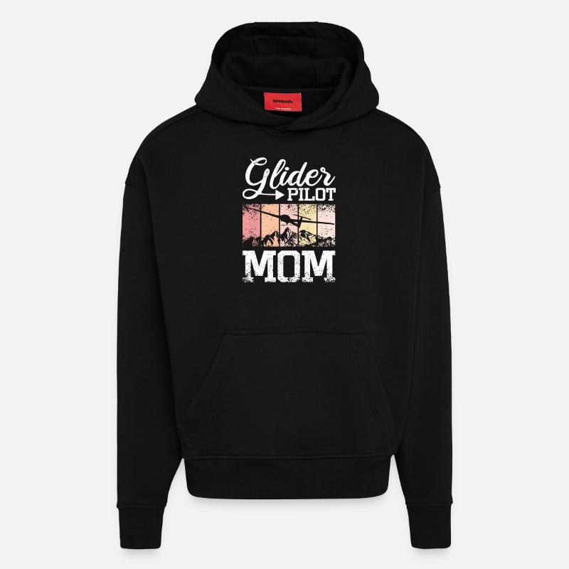 Pilote de planeur Maman - Sweat à capuche bio épais oversize fabriqué en UE - SOLID BLACK