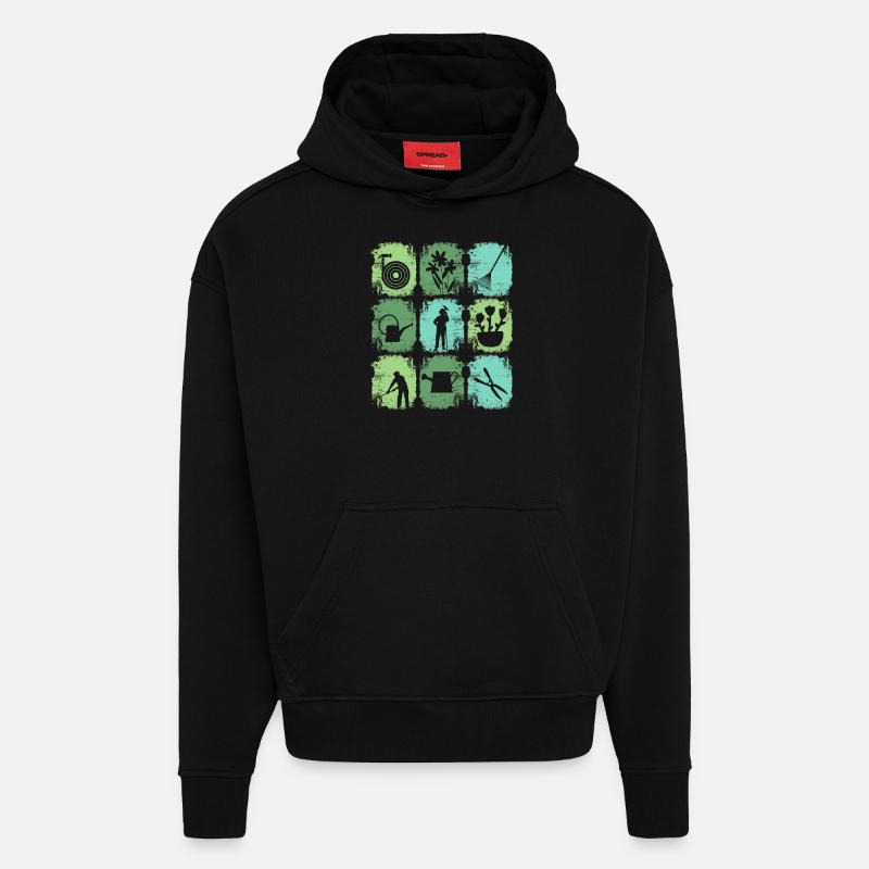 Jardinier d’outils de jardin - Sweat à capuche bio épais oversize fabriqué en UE - SOLID BLACK