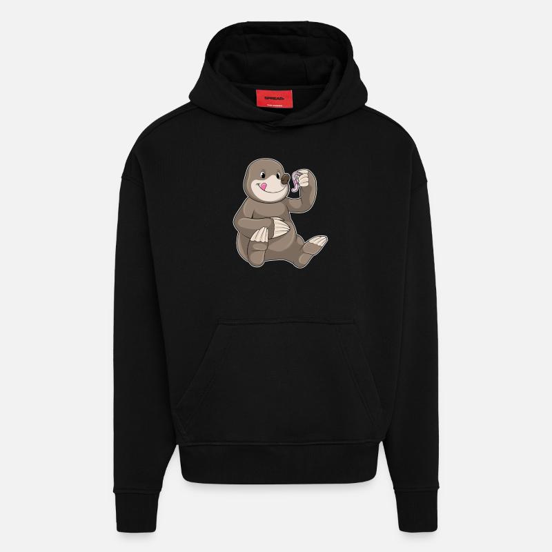 Mole with earthworm - Hoodie- made by SPREAD  - SOLID BLACK