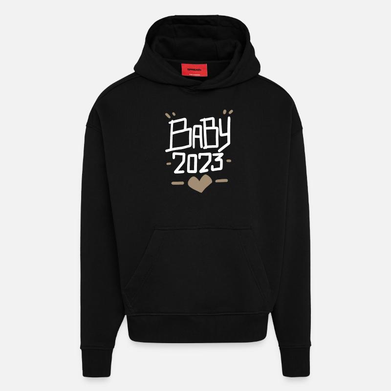 Grossesse Bébé enceinte 2023 - Sweat à capuche bio épais oversize fabriqué en UE - SOLID BLACK