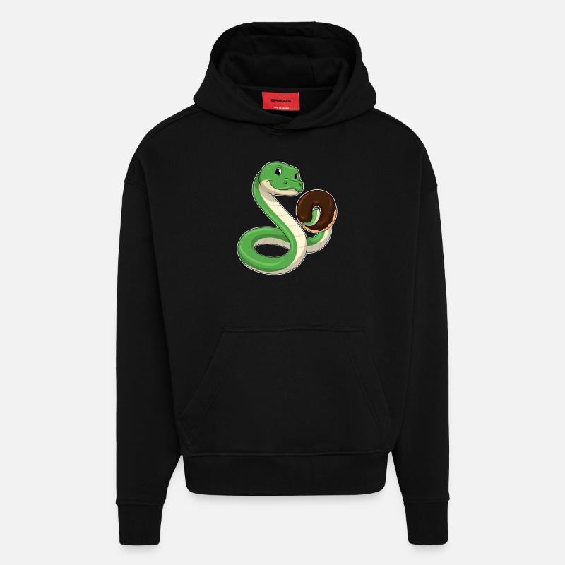 Serpent avec beignet - Sweat à capuche bio épais oversize fabriqué en UE - SOLID BLACK