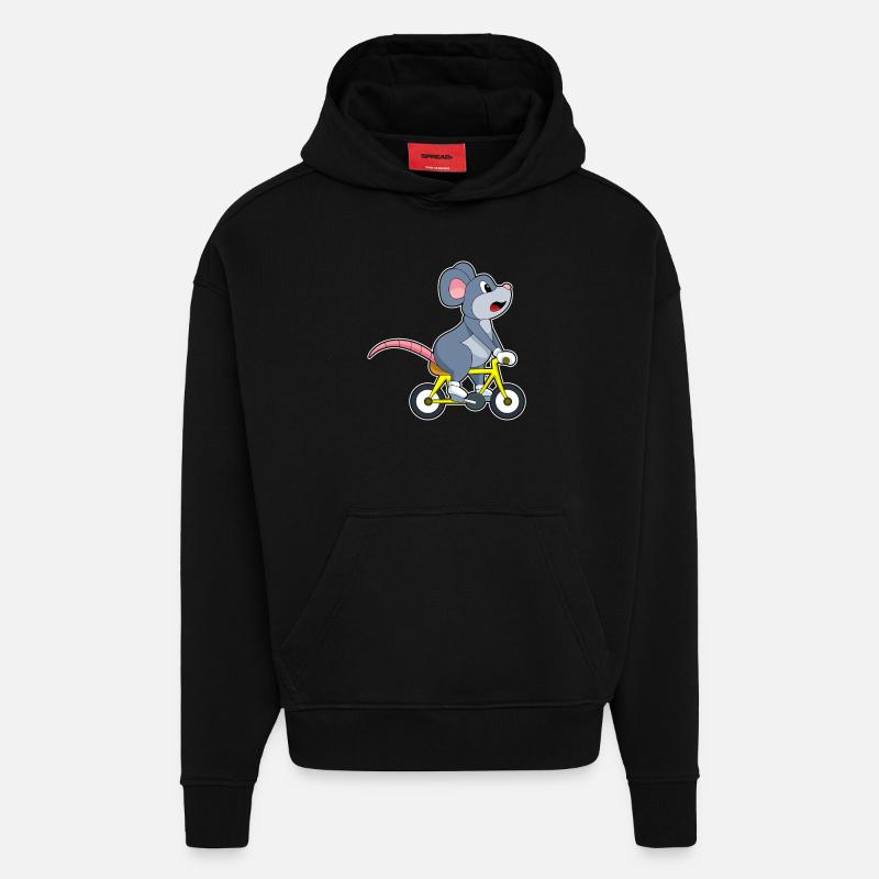 Souris avec vélo - Sweat à capuche bio épais oversize fabriqué en UE - SOLID BLACK