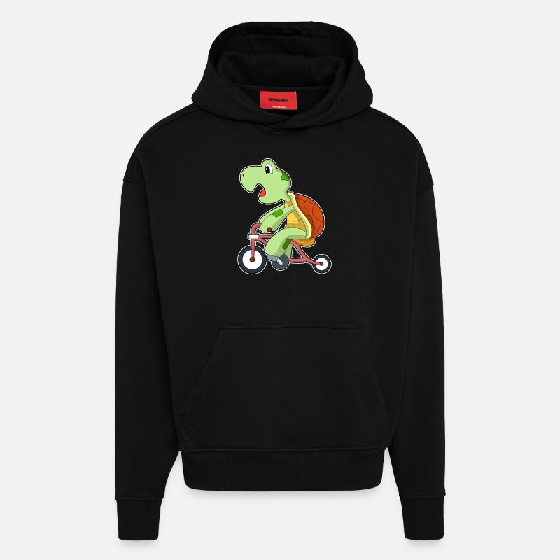 Tortue avec vélo - Sweat à capuche bio épais oversize fabriqué en UE - SOLID BLACK