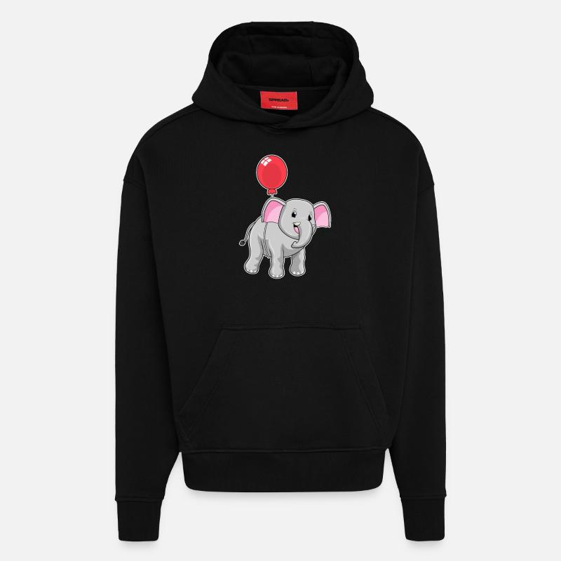 Elephant with balloon - Hoodie- made by SPREAD - SOLID BLACK