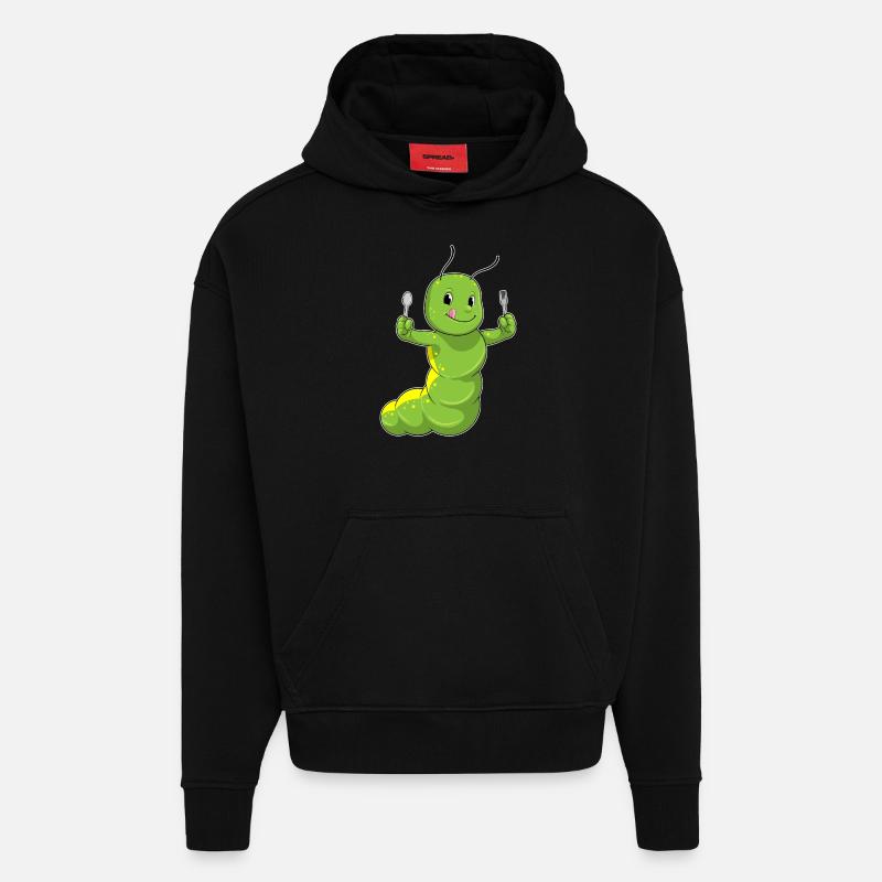 Raupe mit Löffel & Gabel - Hoodie- made by SPREAD  - SOLID BLACK