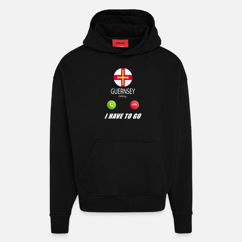 Guernesey appelle les drapeaux lusiger - Sweat à capuche bio épais oversize fabriqué en UE - SOLID BLACK