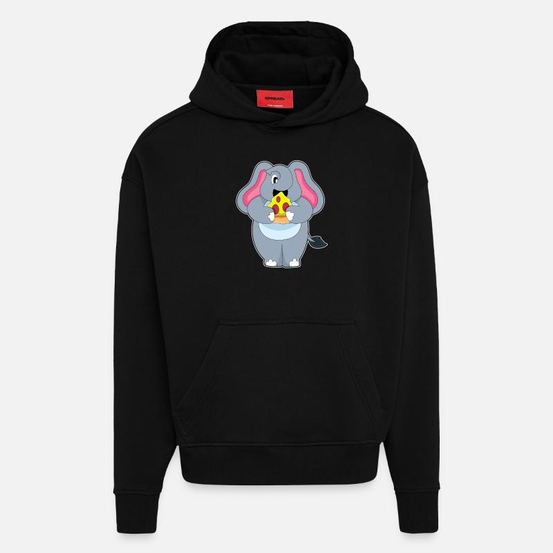 Elefant mit Pizza - Hoodie- made by SPREAD  - SOLID BLACK