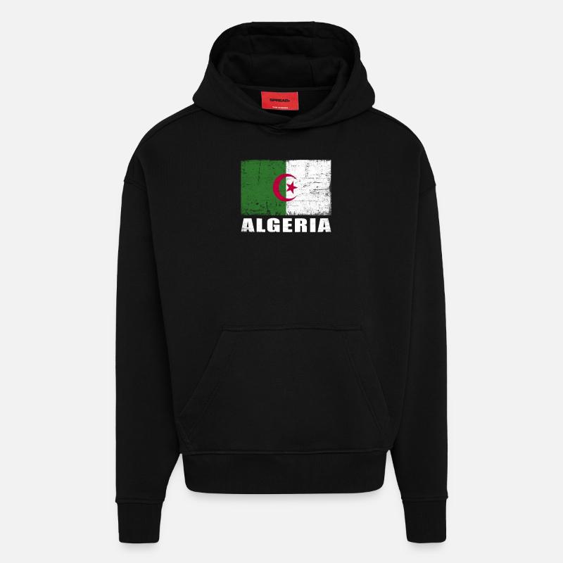 Drapeau algérien Grunge Drapeau algérien - Sweat à capuche bio épais oversize fabriqué en UE - SOLID BLACK