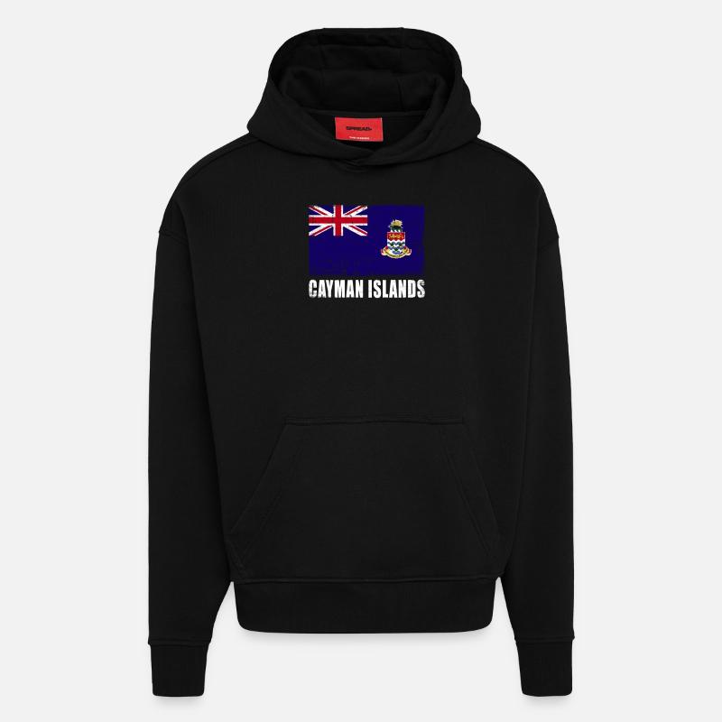 Drapeau des îles Caïmans - Sweat à capuche bio épais oversize fabriqué en UE - SOLID BLACK