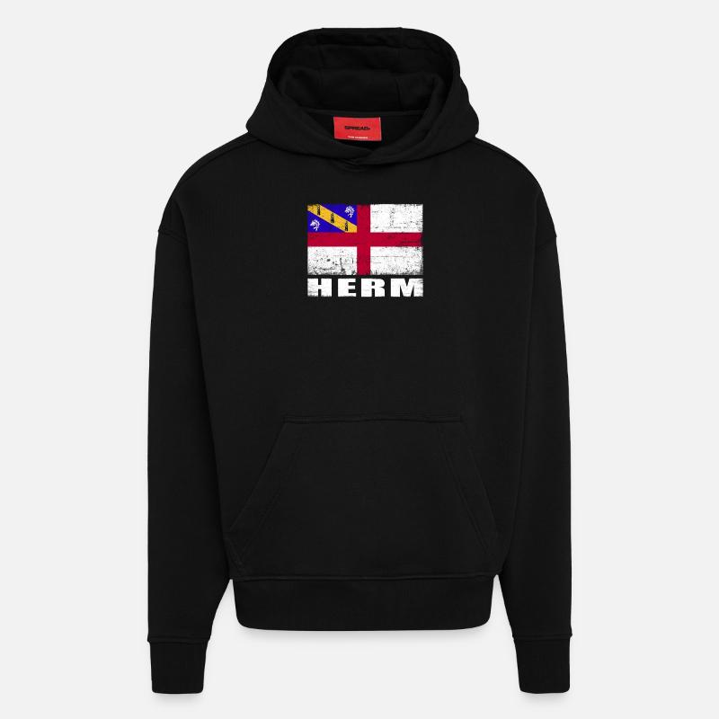 Drapeau Herm Grunge Drapeau Herm - Sweat à capuche bio épais oversize fabriqué en UE - SOLID BLACK