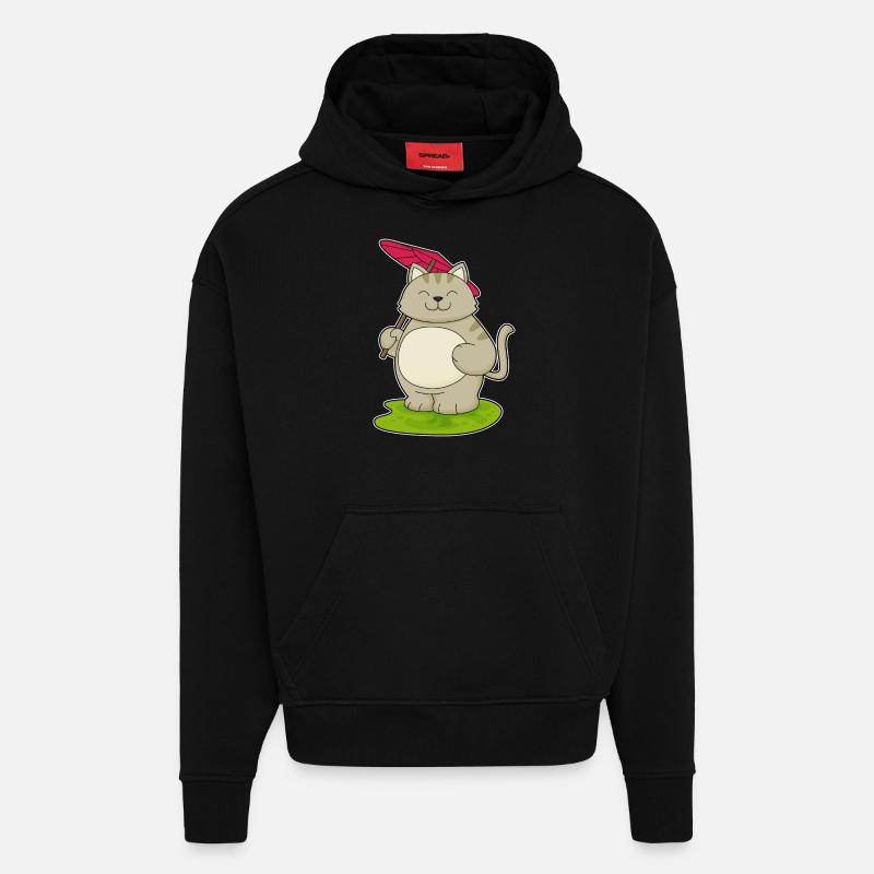 Katze mit Regenschirm - Hoodie- made by SPREAD  - SOLID BLACK