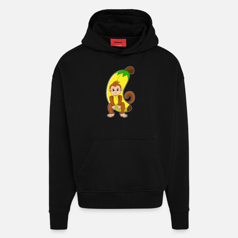 Singe à la banane - Sweat à capuche bio épais oversize fabriqué en UE - SOLID BLACK