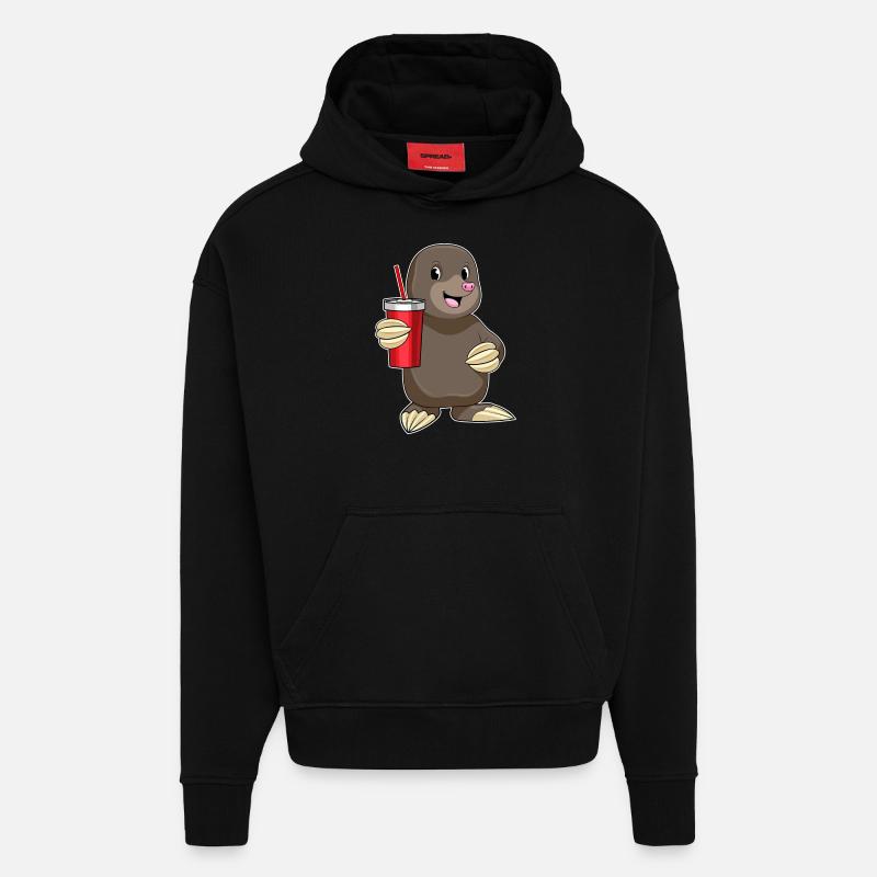 Mole with drinking cup - Hoodie- made by SPREAD - SOLID BLACK