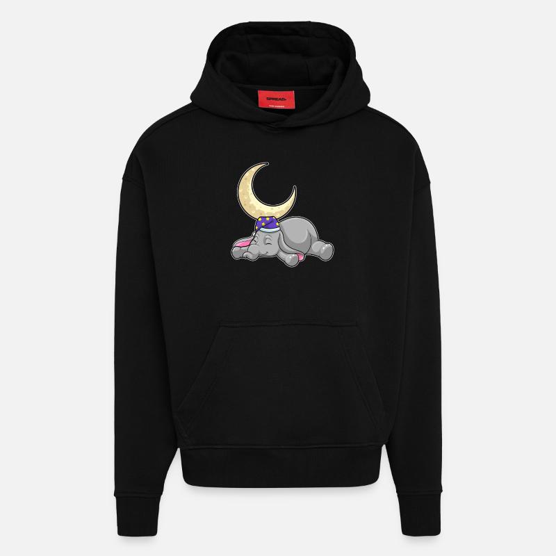 Elephant with moon - Hoodie- made by SPREAD - SOLID BLACK
