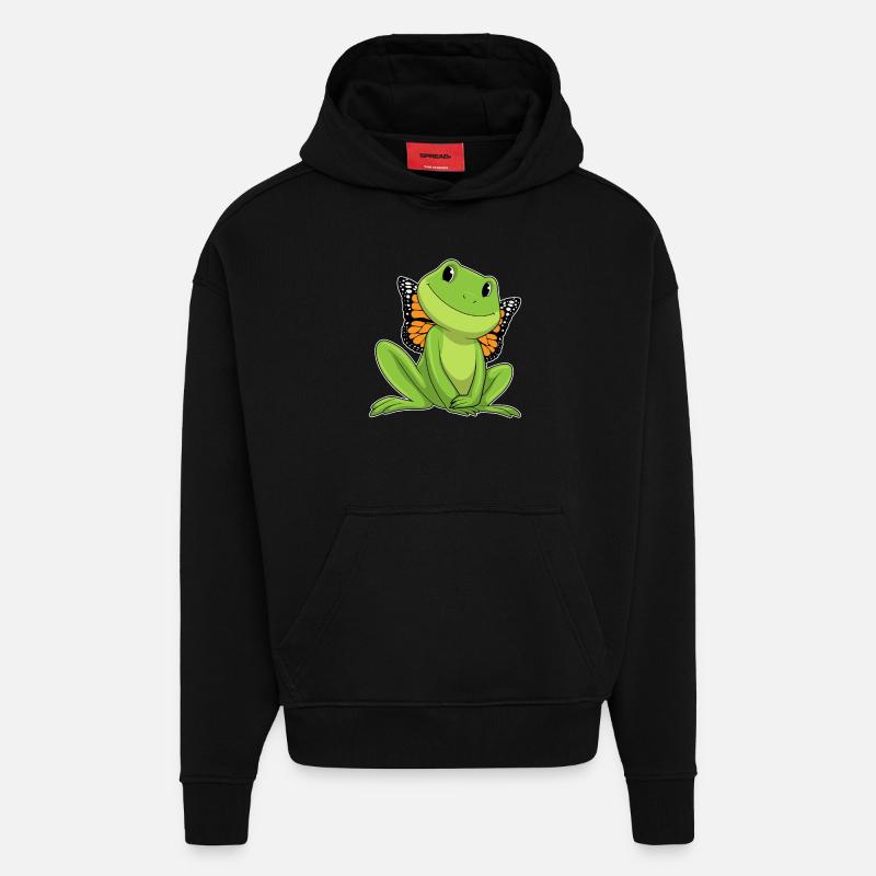 Grenouille avec papillon - Sweat à capuche bio épais oversize fabriqué en UE - SOLID BLACK