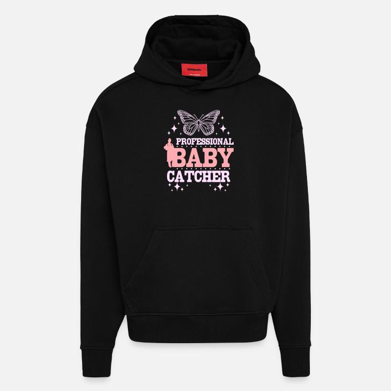 Attrape-bébé professionnel - Sweat à capuche bio épais oversize fabriqué en UE - SOLID BLACK