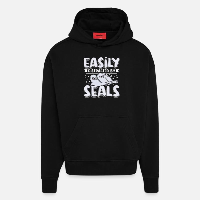 Easily distracted by seals - Hoodie- made by SPREAD  - SOLID BLACK
