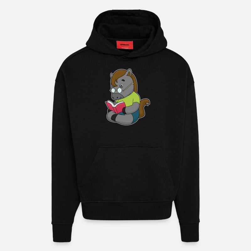 Pferd Nerd Buch Brille - Hoodie- made by SPREAD  - SOLID BLACK