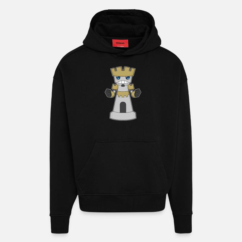 Pièce d’échecs Tour d’échecs - Sweat à capuche bio épais oversize fabriqué en UE - SOLID BLACK