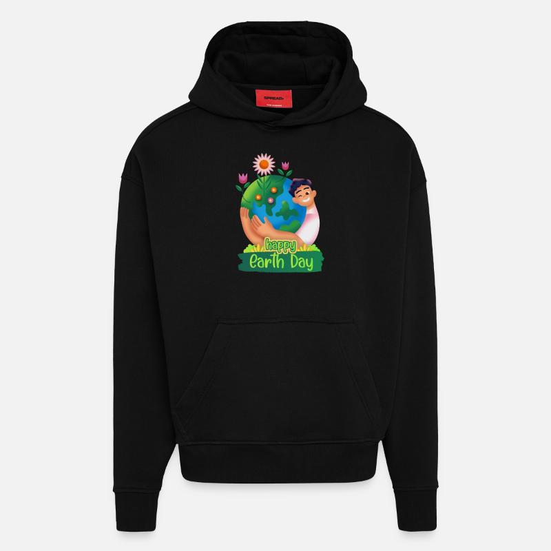 Journée internationale de la Terre - Sweat à capuche bio épais oversize fabriqué en UE - SOLID BLACK