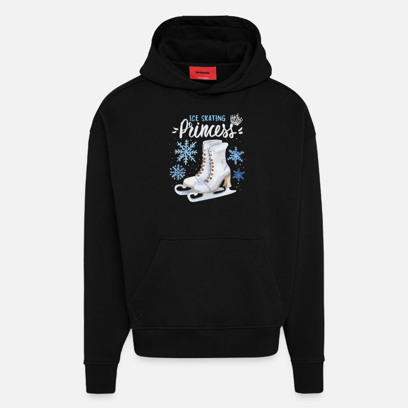Patins à glace, Patinage, Dicton-Princesse - Sweat à capuche bio épais oversize fabriqué en UE - SOLID BLACK